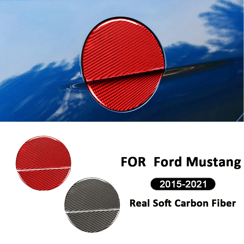 Carbon Fiber Car Fuel Door Gas Tank Cap Panel Engine Oil Cover Trim Exterior Decoration Sticker For Ford Mustang 2015-2021