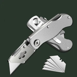 Cuchillo utilitario de aleación de aluminio plegable, bolsillo portátil Cambio rápido Cortador de la caja de cuchillas con clip de cinturón, cuchillo de alfombra de almacén 12 mejores ventas Matt Cutter - №7