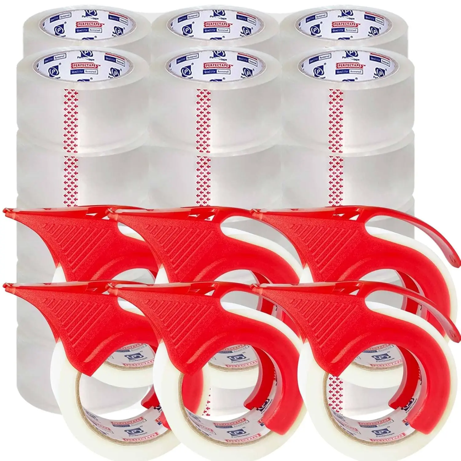 

Heavy Duty Packing Tape 36 Rolls with 6 Dispensers, Total 1980Y, Clear, 2.7 mil, 1.88 inch x 55 Yards, Ultra Strong, Ref