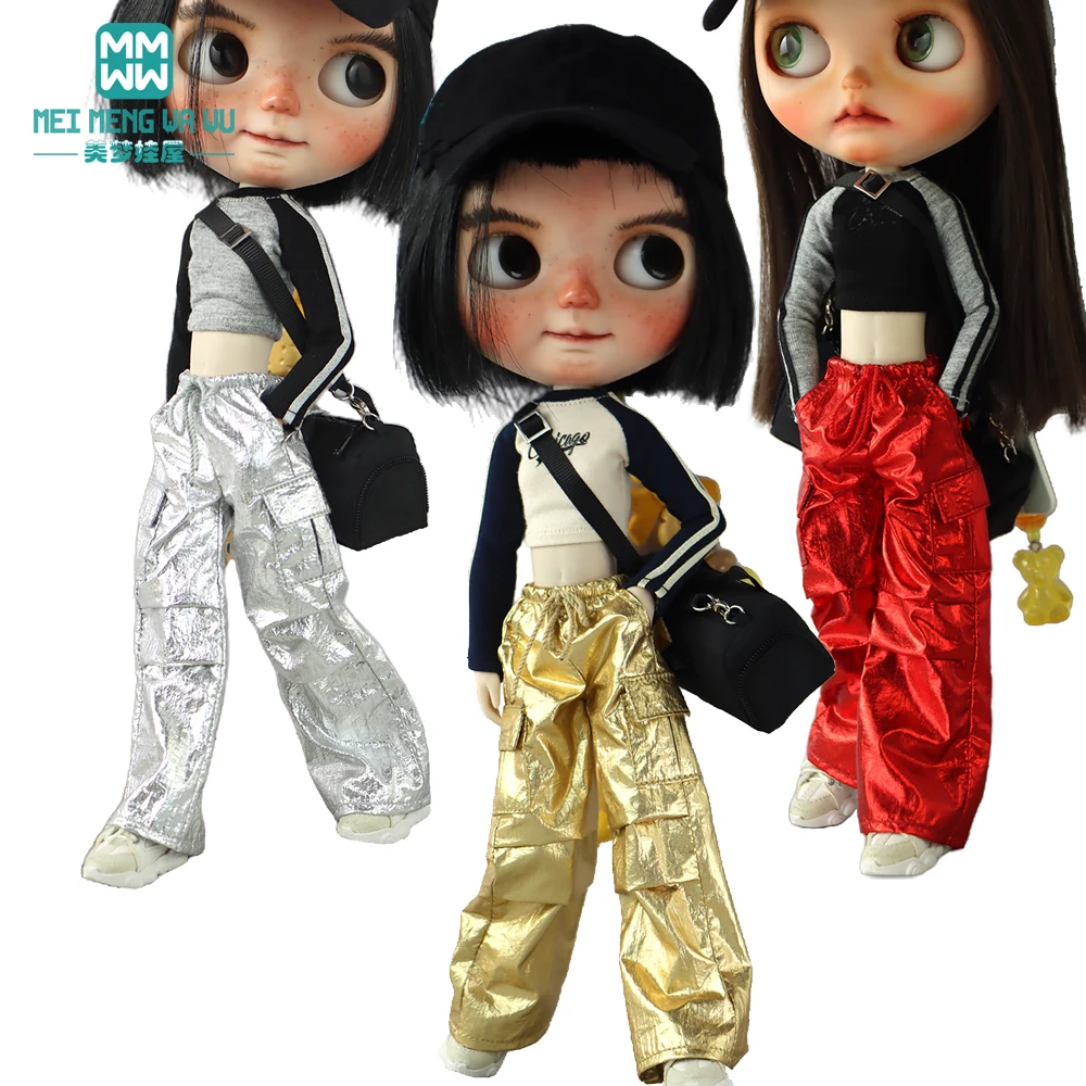 Doll clothes Fashionable shiny crepe pants in gold silver pink red fit Blyth OB22 OB24 Doll accessories Toy Gifts