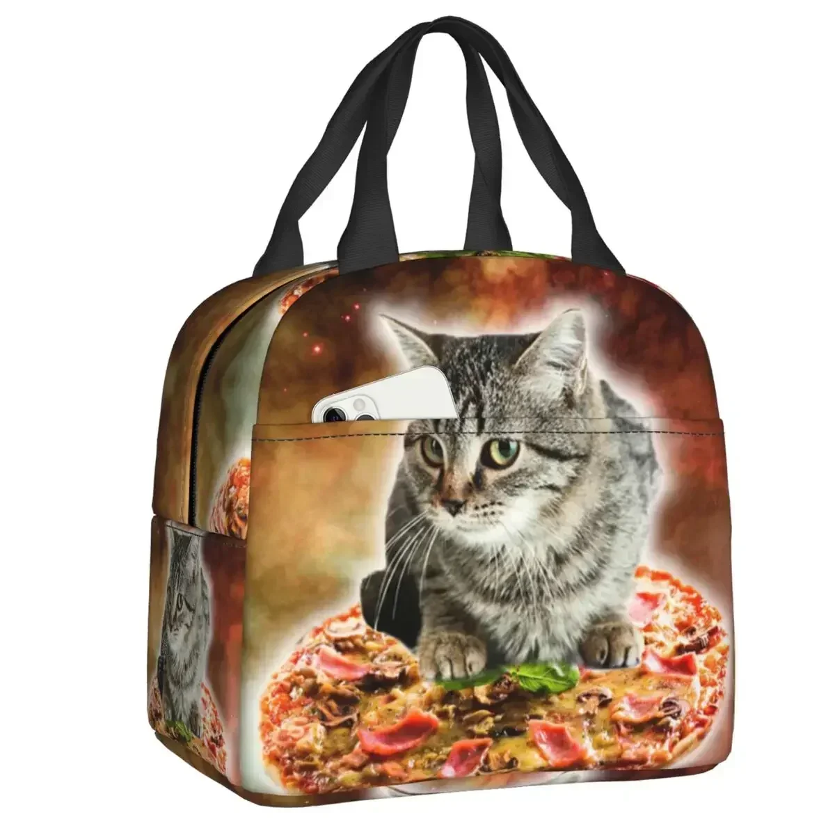 Cat Eat Pizza Insulated Lunch Bag Galaxy Kitten Reusable Thermal Cooler Lunch Box Camping Picnic Food Container Bags