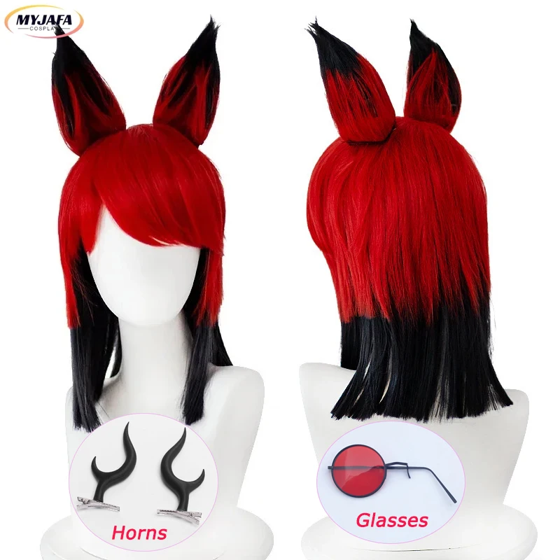 

New Hazbin Cosplay ALASTOR Cosplay Wig With Ears High Quality Red Black Heat Resistant Synthetic Hair Anime Wigs + Wig Cap