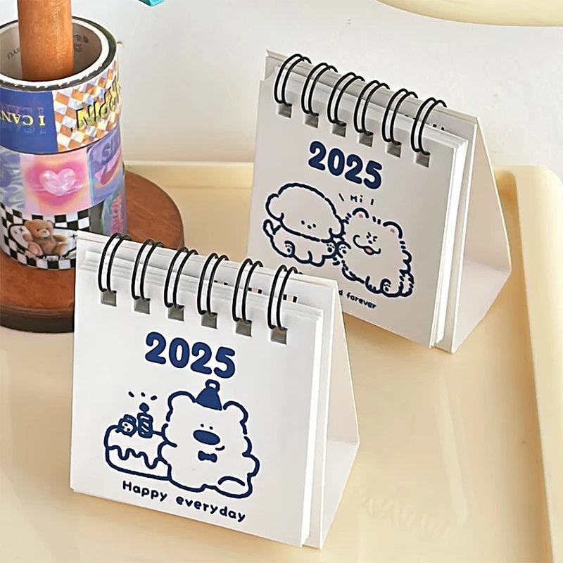 6Style 1Pcs/pack2025 Mini Cute Desktop Calendar for Desktop Office Learning Schedule Notetaking Ornament