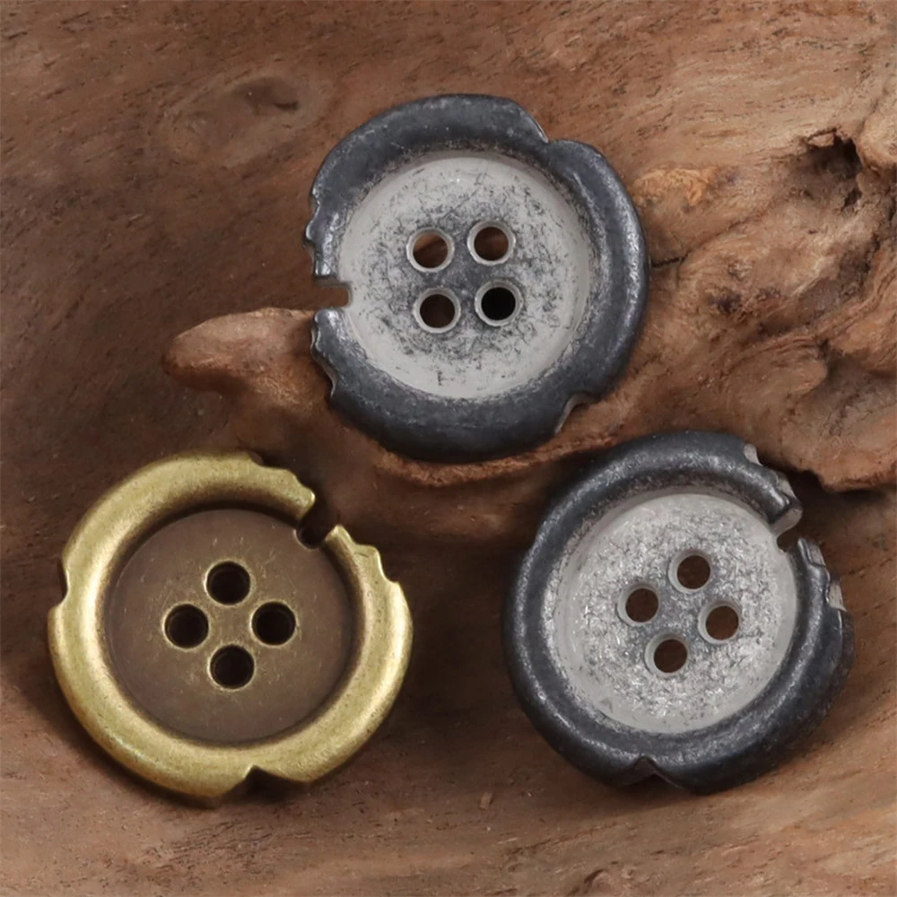 10 قطع من أزرار Wabi-Sabi البرونزية/الفضية المعدنية العتيقة، تصميم 4 فتحات (18/23 مم)، أزرار رائعة للحافة للسترة ذاتية الصنع/البدلة #6