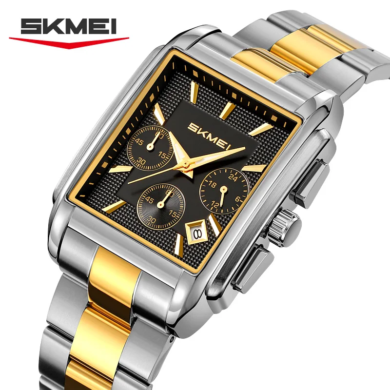 

SKMEI 2339 Business Square Watches Mens Waterproof Date Time Fashion Genuine Leather Strap Stopwatch Wristwatch Quartz Luxury