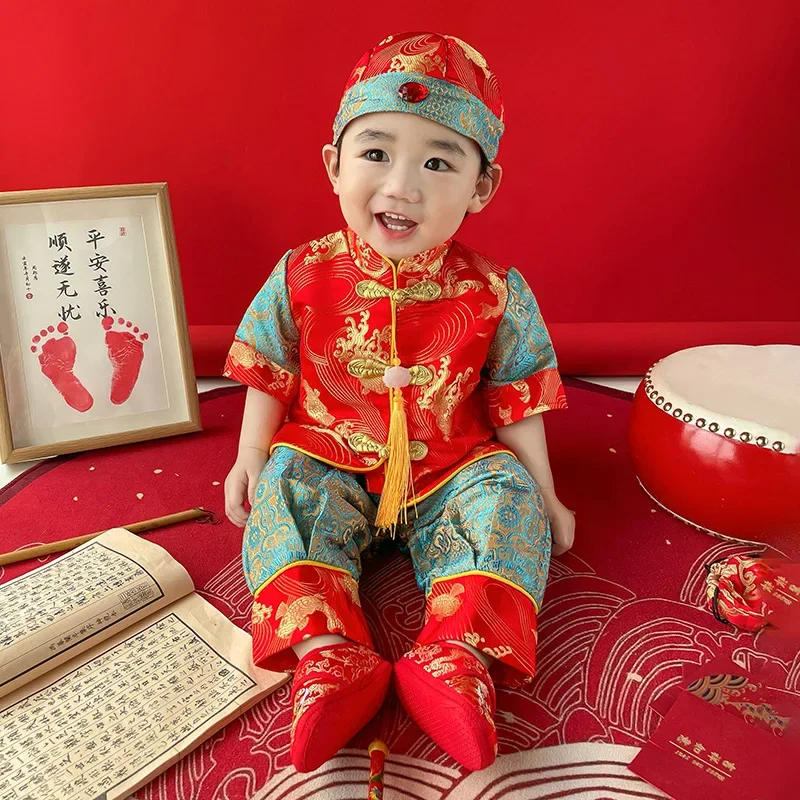 Kids New Year's Clothing Chinese Traditional Tang Suit Gift Traditional Retro Baby Spring Festival Hundred Days One Year Outfit