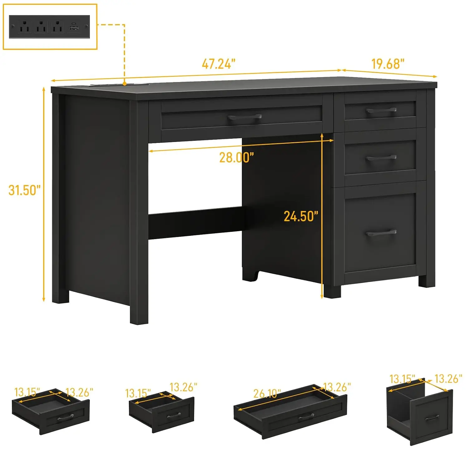 Farmhouse Executive Desk with File Drawer 47