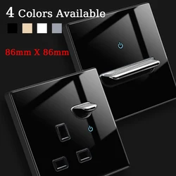 European British French Standard Self-reset Tempered Glass Switch Panel LED Indicator 1 2 3 4 Gang/1 2 Way Wall Panel Outlets