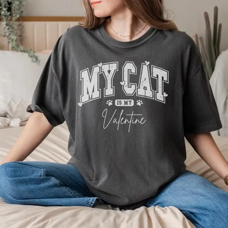 Cat Lover T Shirt My Is Valentine Pet Owner Animal Top Valentine'S Day For Her Him