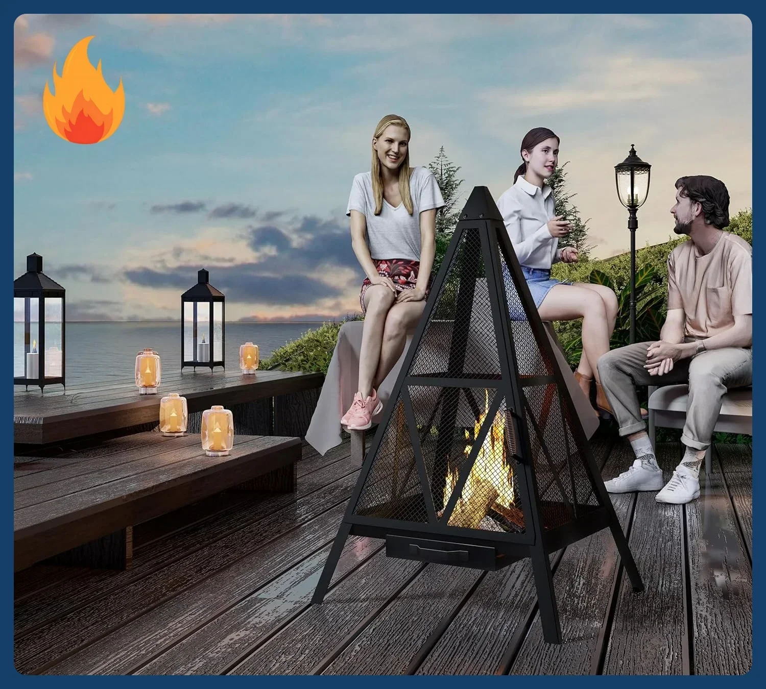

[Discounted Price!]Pyramid Fire Pit, Heavy-Duty Steel Smokeless Wood Burning Fire Bowl for Outdoor Patio Garden Backyard, Bohemi