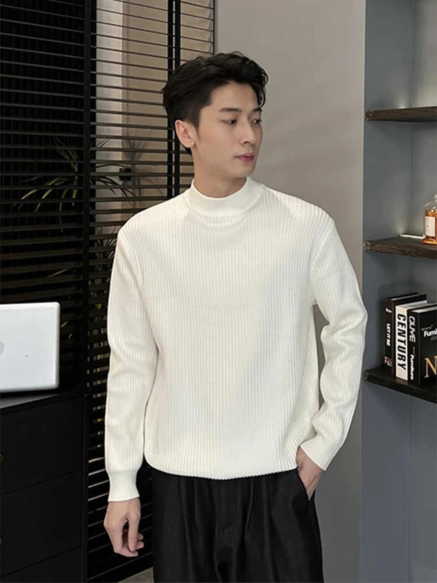 

American Sle Men's f High Collar Sweater Winter Warm Striped Knitted Inner Wear Texture Base irt Trendy Loose Fit Casual