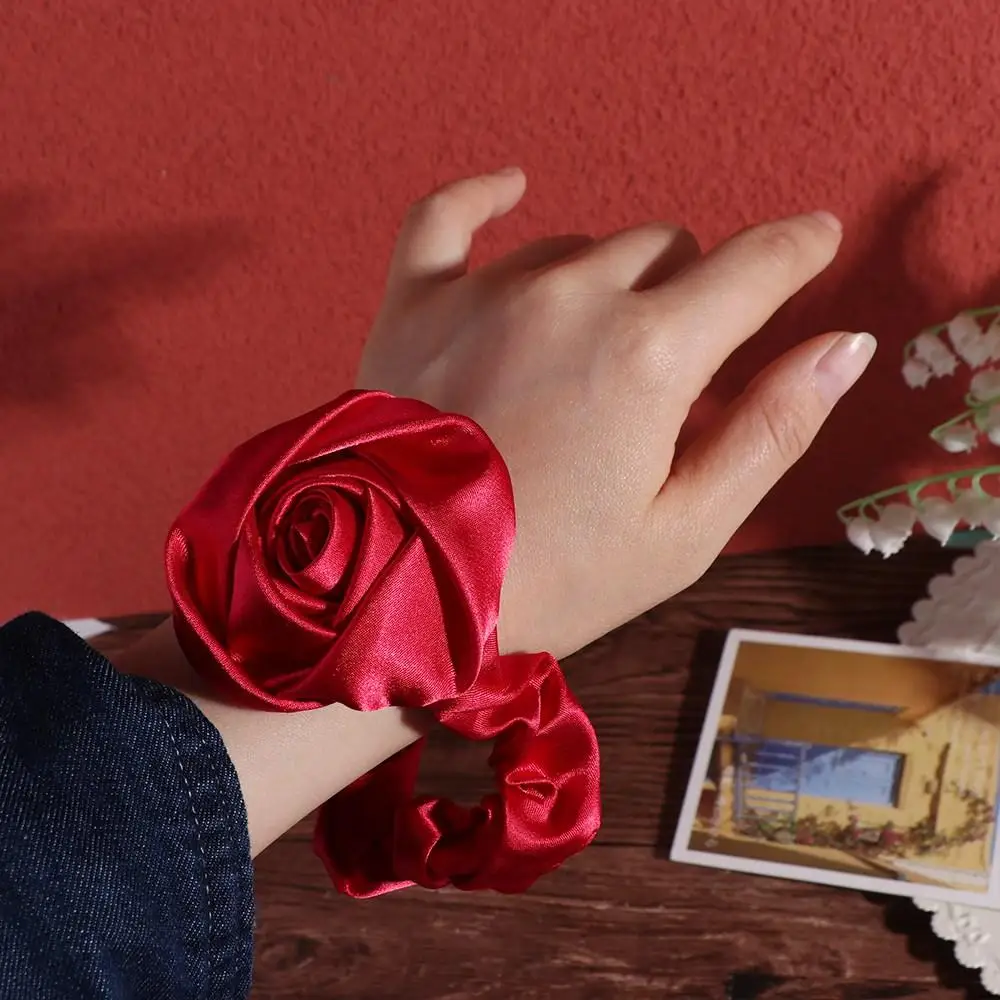 

Веревка для головы девушки, кольцо для волос с толстым кишечником, веревка для волос с цветком розы, шелковая атласная резинка для волос, головные уборы в корейском стиле, женские аксессуары для волос