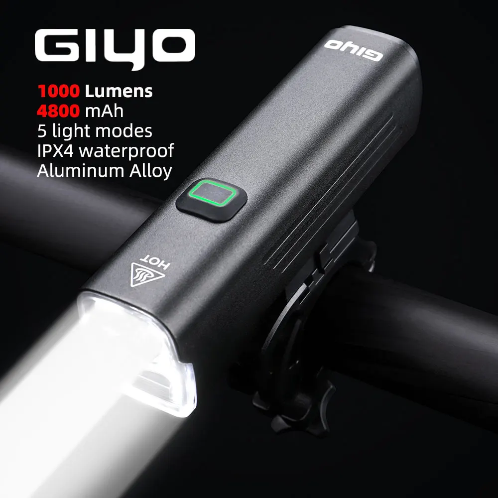 

GIYO Bicycle Light 1000Lumen Rainproof USB Rechargeable Bike Headlight 4800 mAh MTB Front Lamp Aluminum Flashlight Bike Lights