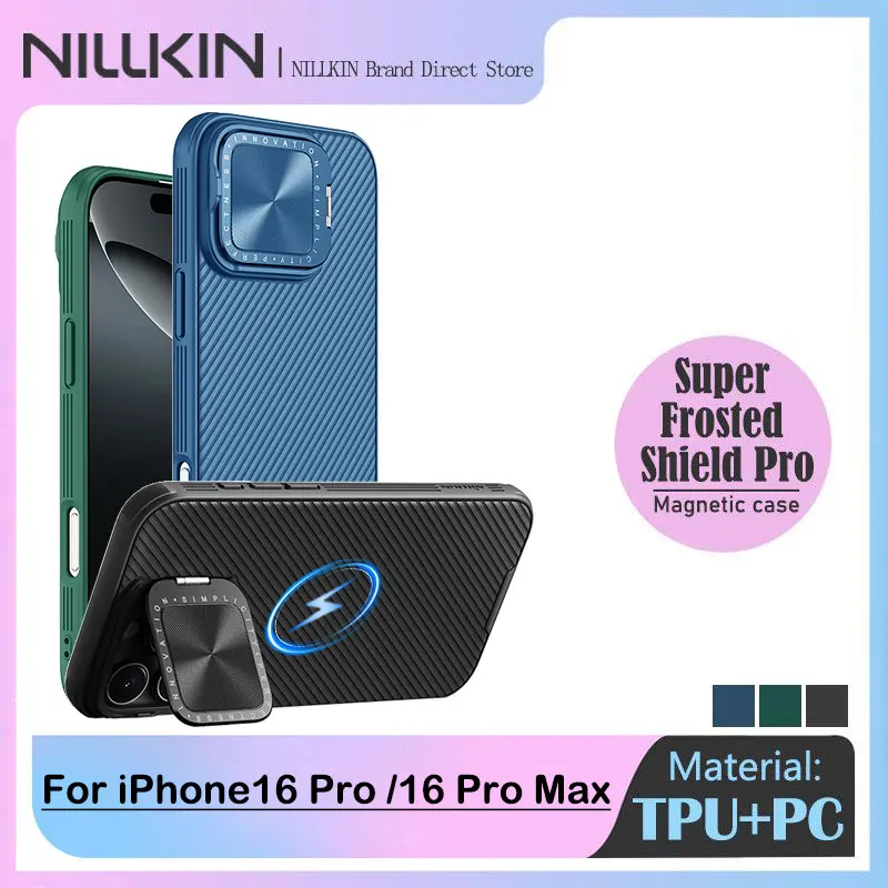 

Nillkin Magsafe Back Cover for iPhone 16 Pro Max, Magnetic Case With Kickstand, CamShield Prop, Lens Holder, Anti-Fingerprint