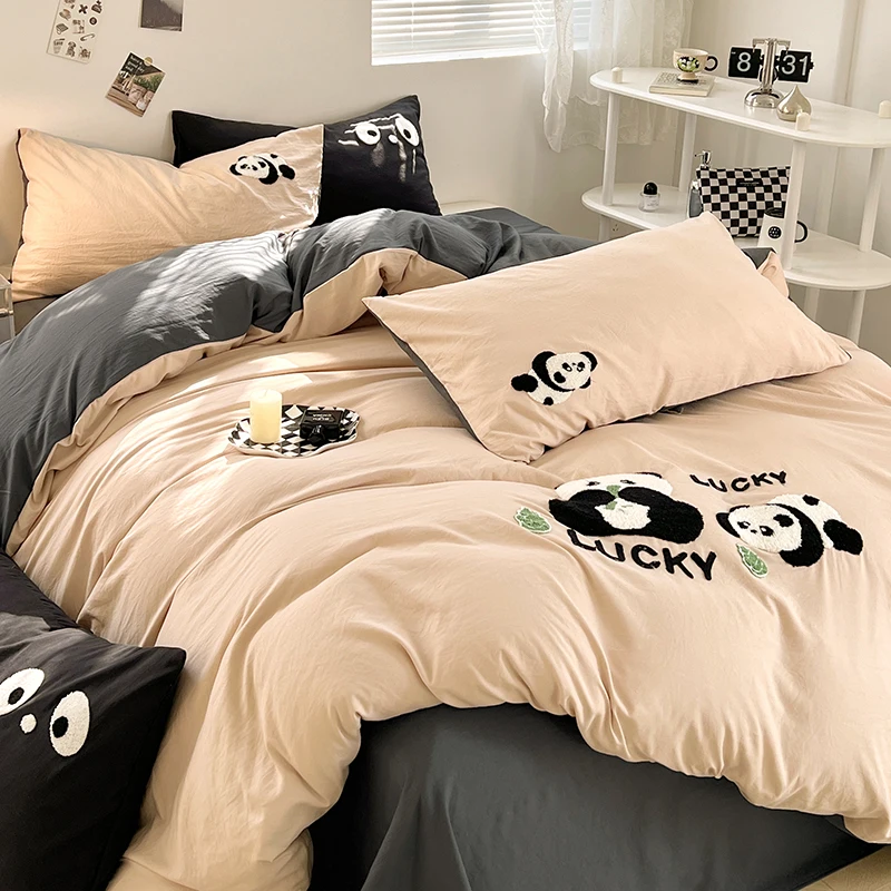 Imagem -03 - Conjunto de Cama Bordada Panda Capa de Edredão Suave para Pele Colcha e Fronha Solteiro Duplo Queen Size Novo