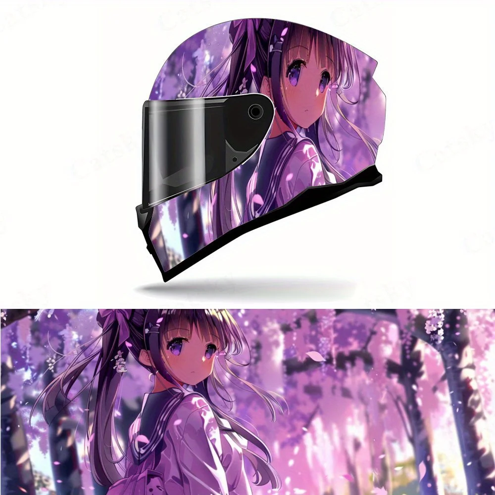 

Artistic cute anime girl with purple hair Full helmet Wrap Sticker Motorcycle helmet Racing graphic Decal Vinyl wrap helmet deca