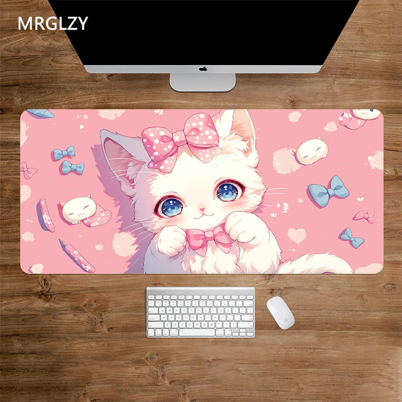 Mouse Pad Mousepad Pink Cute Kitten Computer Table Mat Desktop Mouse Mat Xxl Pc Accessory Desk Pad Room Decoration Rubber Pad