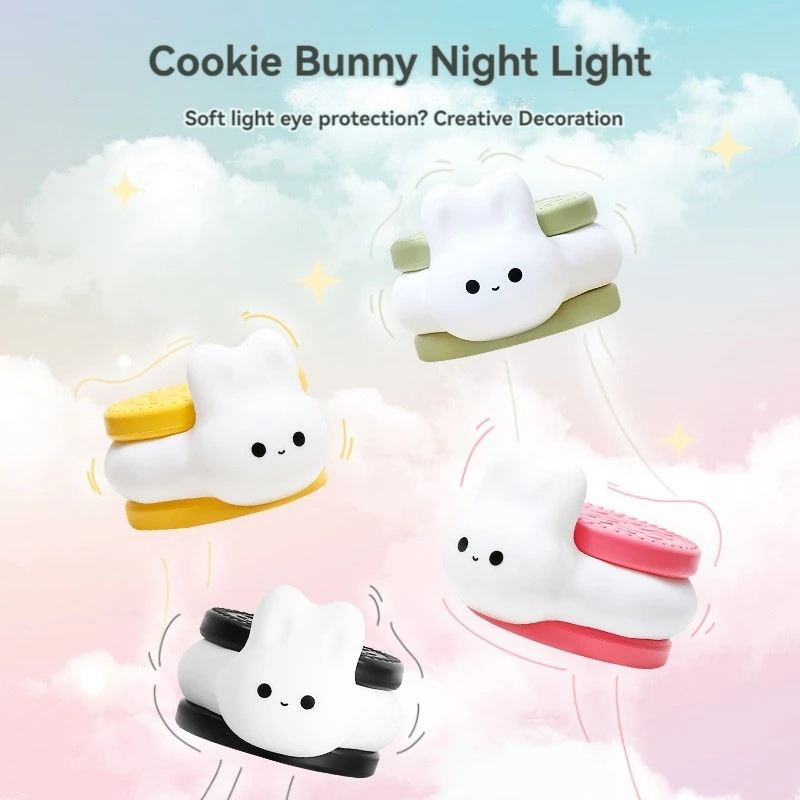 USB Rechargeable Timer Switch LED Night Light Cute Biscuit Rabbit Lamp For Kids Bedroom Dimming Table Pat Lamps Birthday Gift