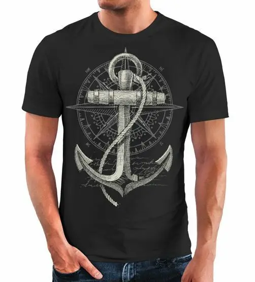 Neverless® Men's T-Shirt Print Anchor Compass Maritime Sea