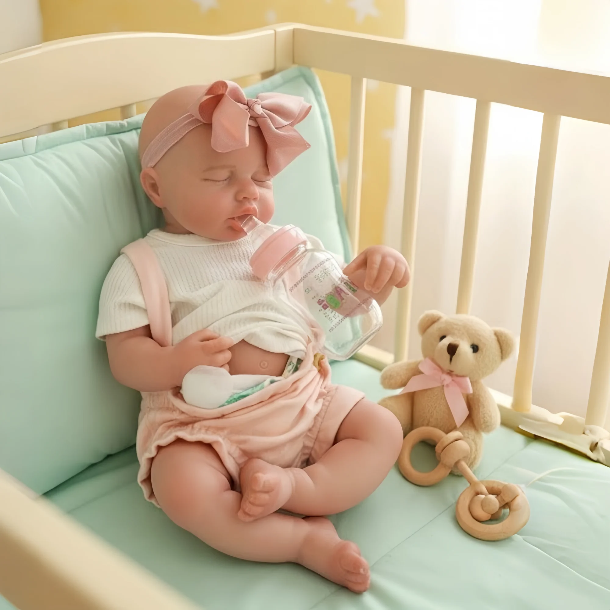 Poupée reborn fille Loulou en silicone de 18 pouces, mignonne, avec bouche ouvrable, cheveux peints, faite à la main, flexible, très douce, pour enfants