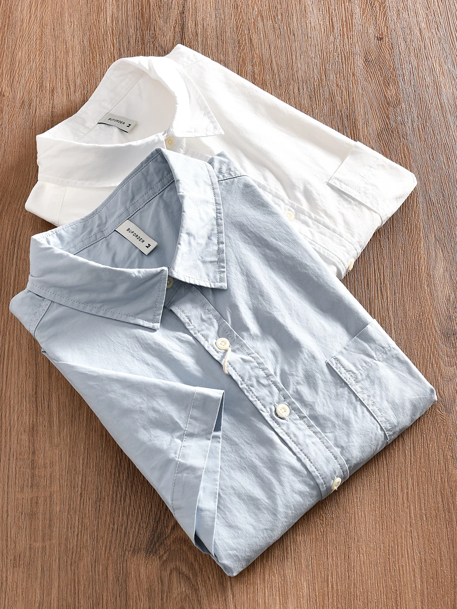 

Washed Pure Cotton Short Sleeve Shirt American Casual Style Versatile Summer Men's Fashion Workwear Breathable Moisture Wicking