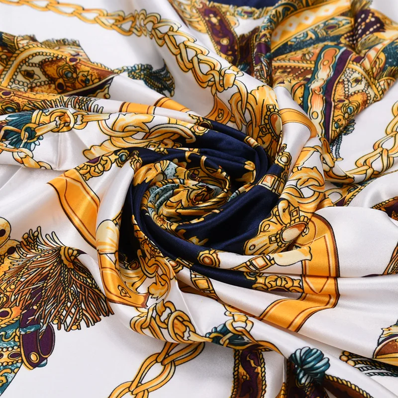 Luxus Seide Schal Quadrat Schal Frauen Drucken Stirnband Foulard Satin Hijab Haar Bands Halstuch Weibliche Kopf Wraps Bandana 90 cm – Detail 6