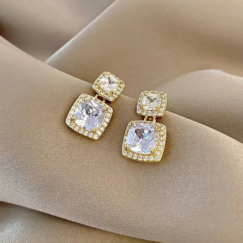 Geometric Stud Earrings for Women Square Oval Rhinestone Earrings Party Weddings Sparkle Gorgeous Jewelry