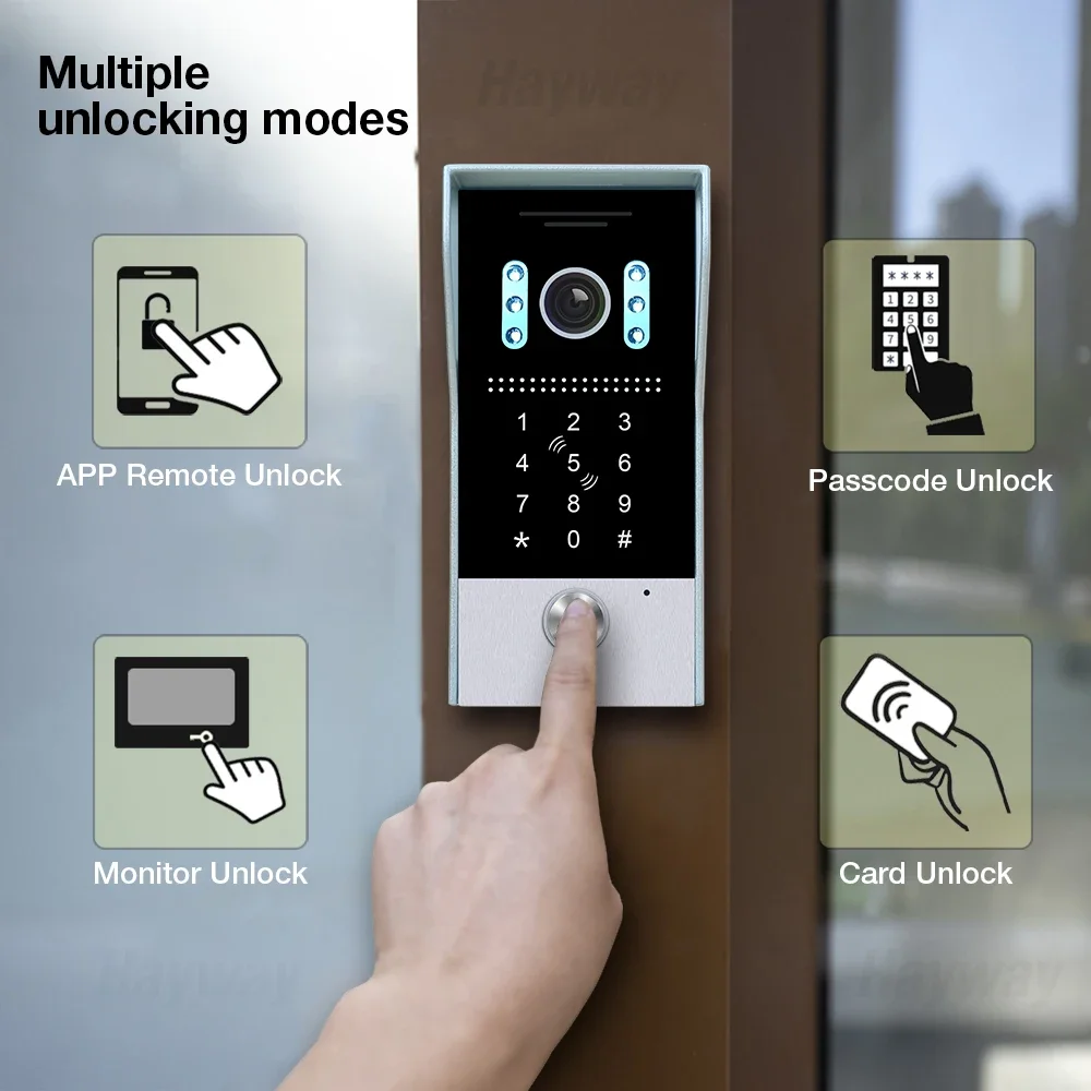 Sistema de intercomunicación de vídeo, timbre inalámbrico con WiFi, Tuya, desbloqueo con contraseña RFID, detección móvil, 1080P