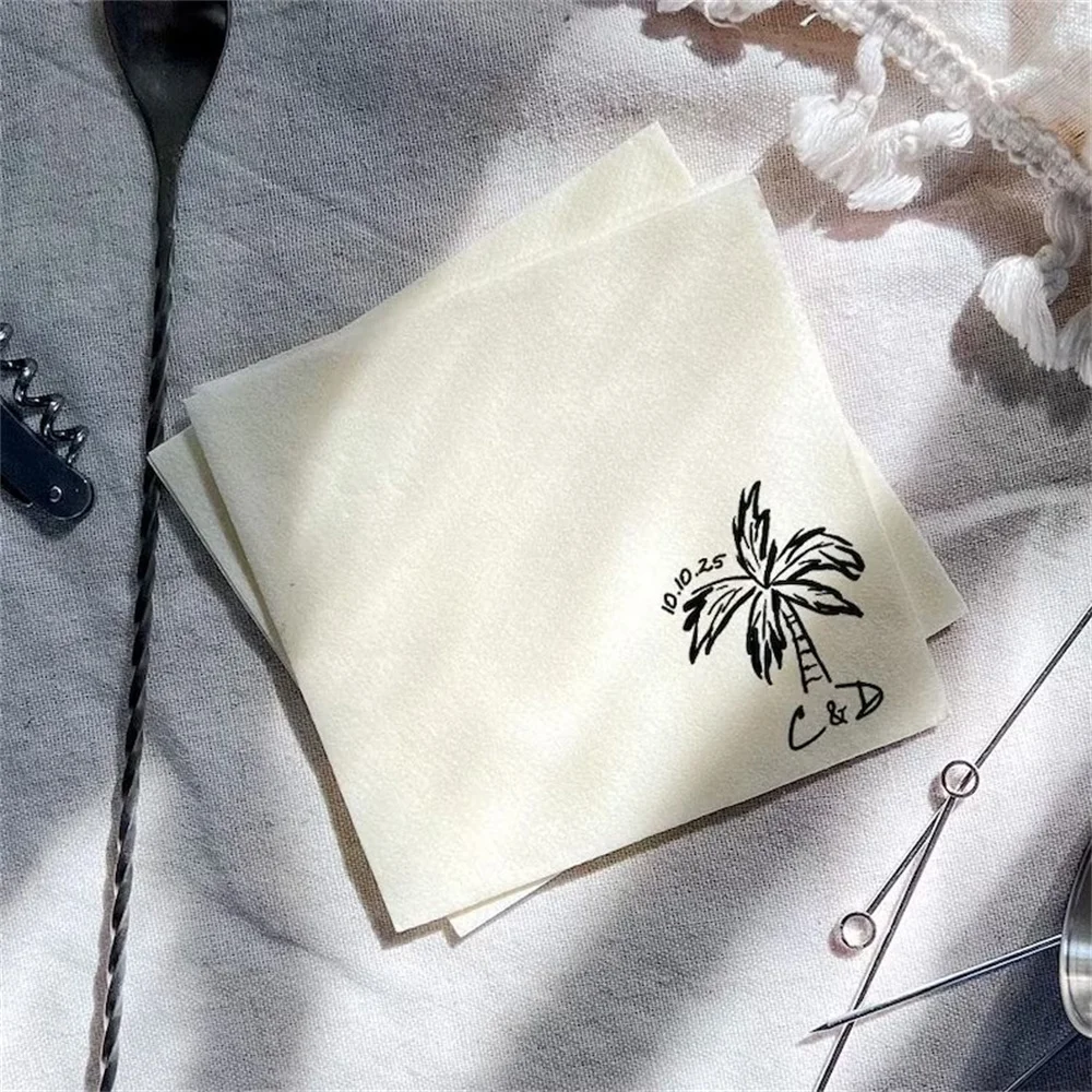 

50pcs Custom Palm Tree Cocktail Napkin, Wedding Party, Bachelorette, Birthday, Engagement Party, Bridal Shower
