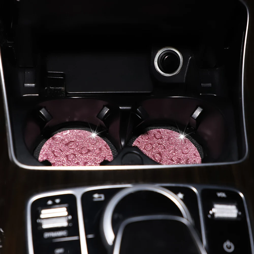 Paar wasserdichte, glitzernde TPU-Auto-Getränkehalter mit Leopardenmuster, rutschfestem Blingbling-Stil für Auto-Innenräume – Detail 7