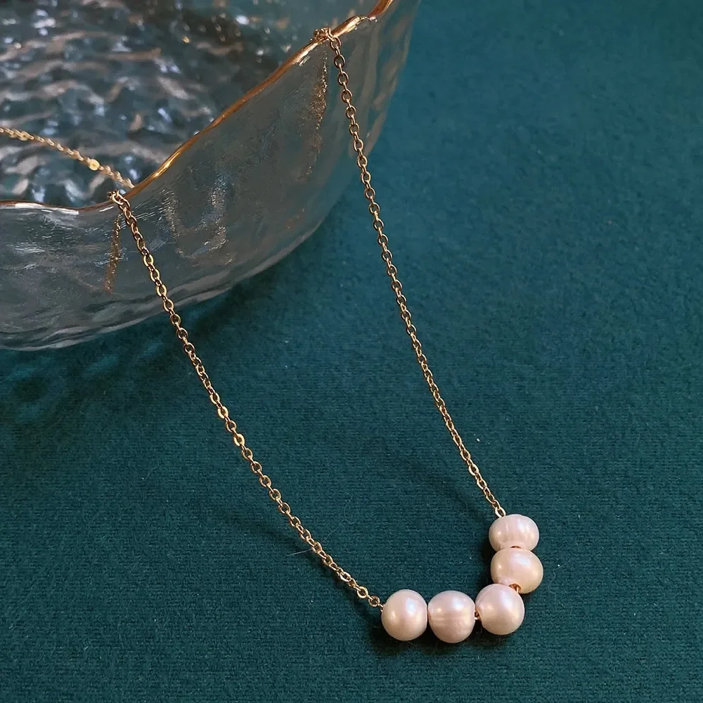 Real Natural Freshwater Pearl Necklace for Women Stainless Steel Chain Small Potato Baroque Pearl Smile Pendant Necklace Korean
