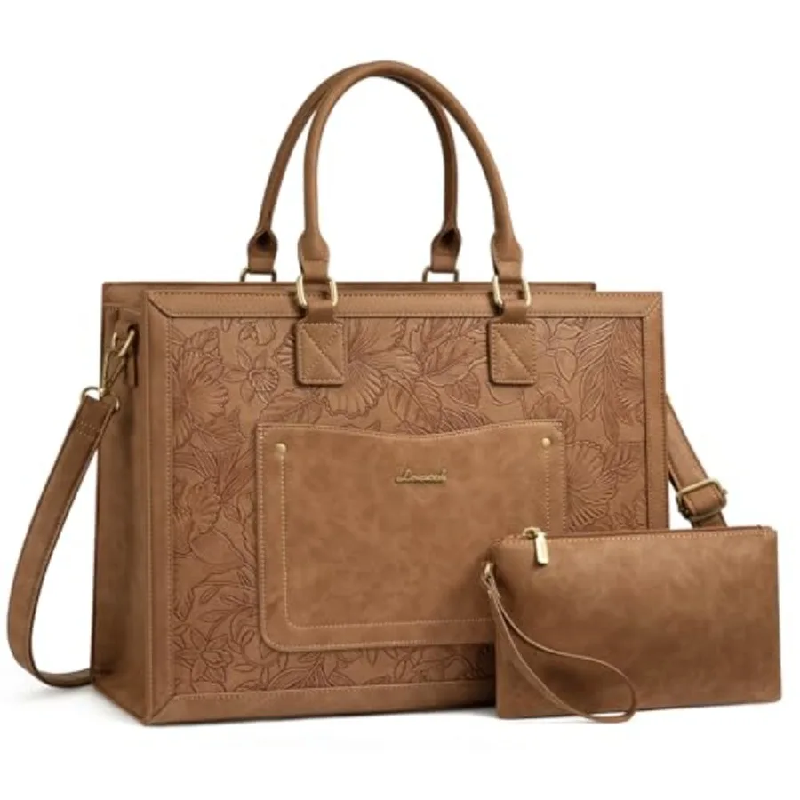 

Laptop Tote Bag for Women, Work Bags, Vtage Leather Tote Bag, Waterproof Computer Bags with Clutch Purse, Large Capacity Messen
