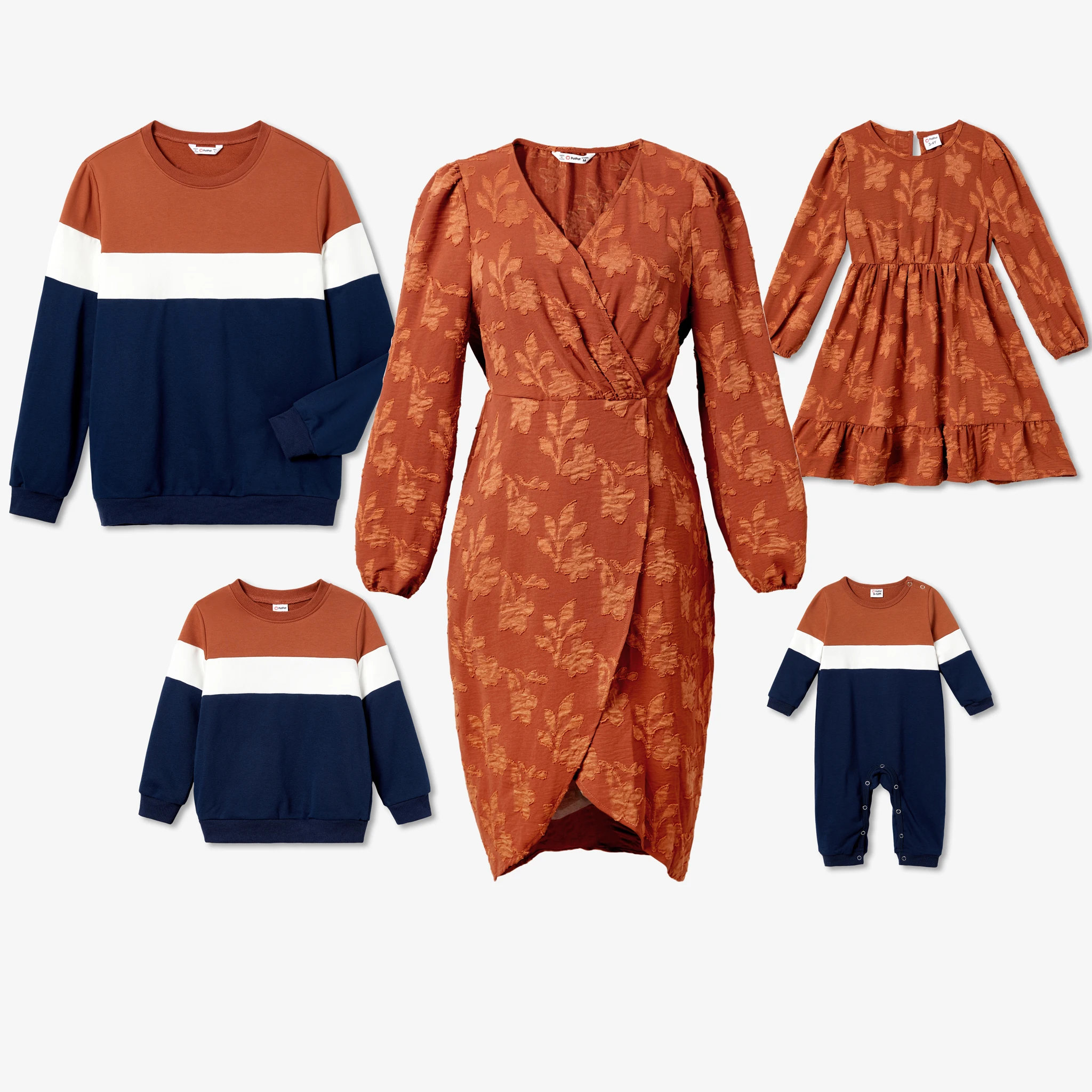 

PatPat Family Matching Long-sleeve Color-block Tops and Floral Print V-neck Irregular/Smocked Hem Dresses Sets