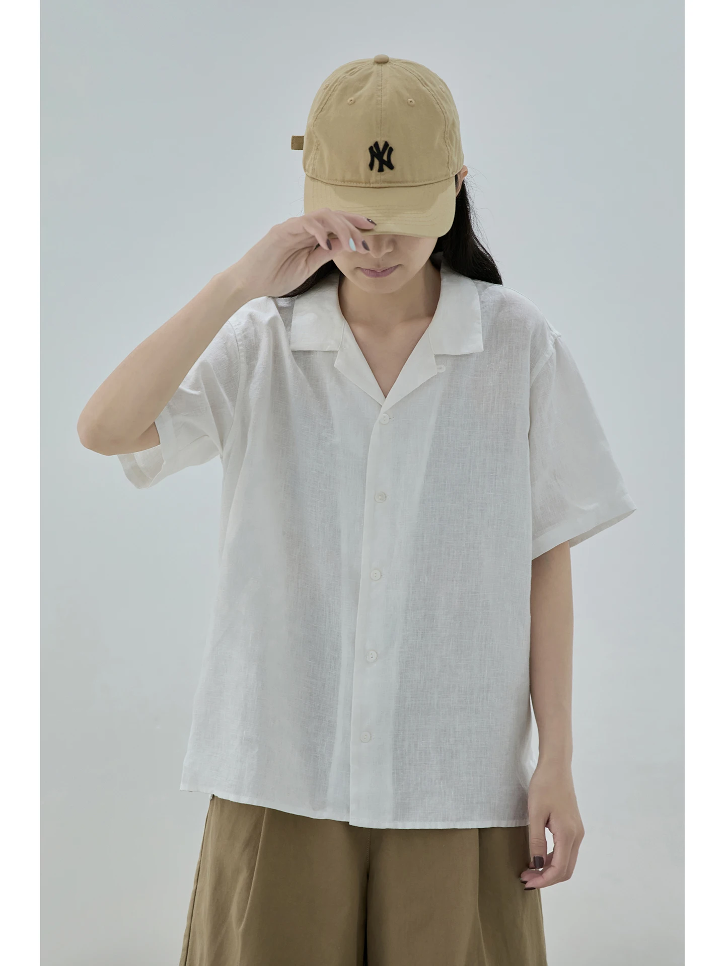 Cuba Collar Han Hanma Loose Women's Shirt Breathable Short Sleeve Summer Cool Japanese Style Pure Color Button up Top