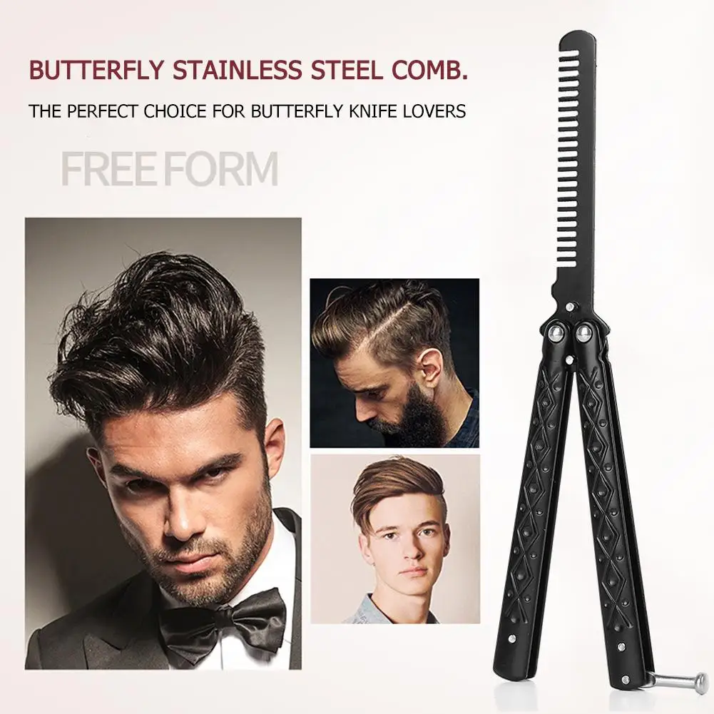 Foldable Comb Balisong Trainer Practice Training Butterfly Cutter Comb Beard Moustache Brushes Hairdressing Styling Tool