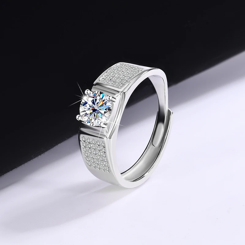 

Men's Adjustable Ring | S925 Silver, D - Color Moissanite, Certified, High - Quality for Anniversary/Birthday