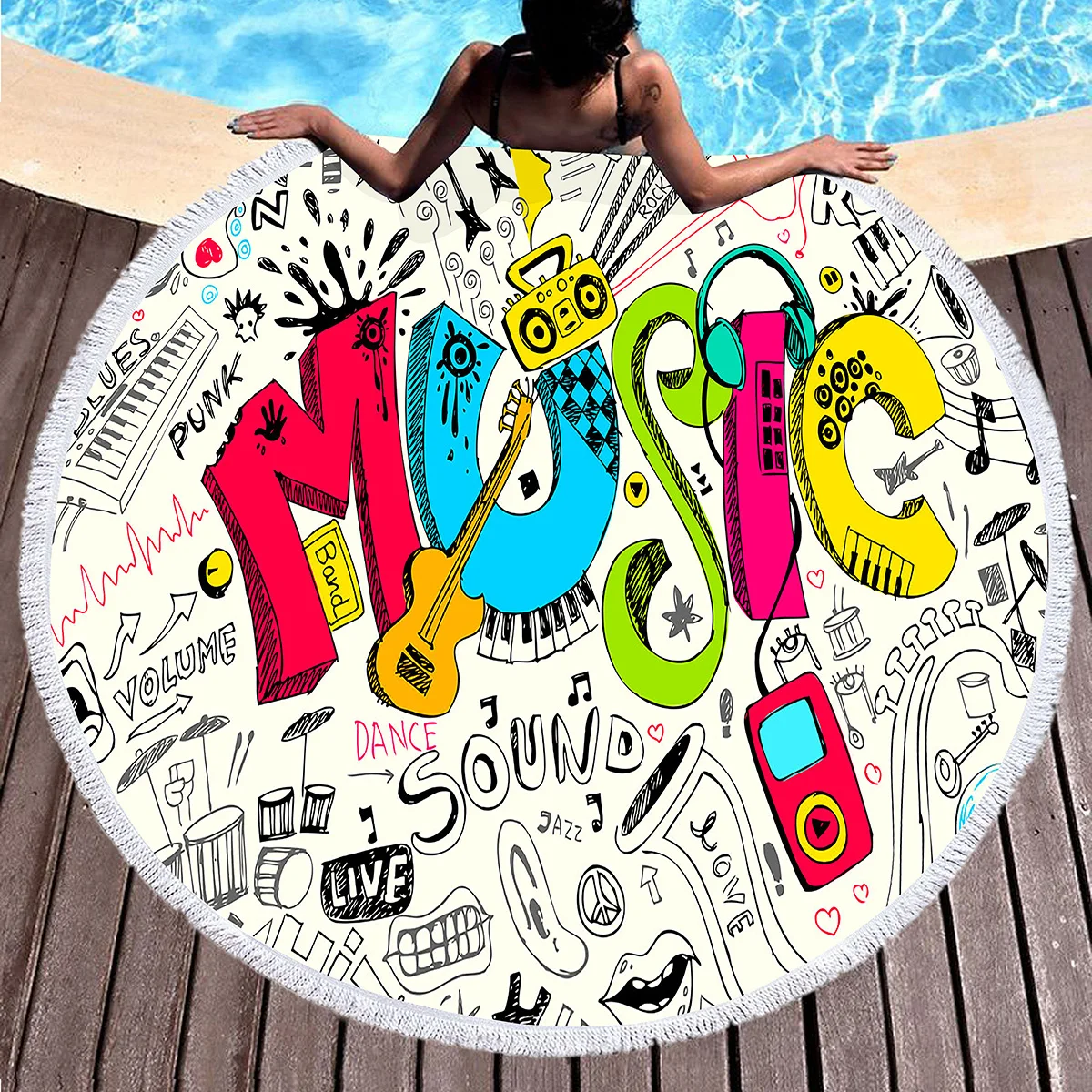 ملاحظة الموسيقى جولة منشفة الشاطئ موضوع الموسيقى منشفة نزهة حصيرة التجفيف السريع بطانية شاطئ لحمام السباحة التخييم السفر المشي لمسافات طويلة الرياضة اليوغا #1