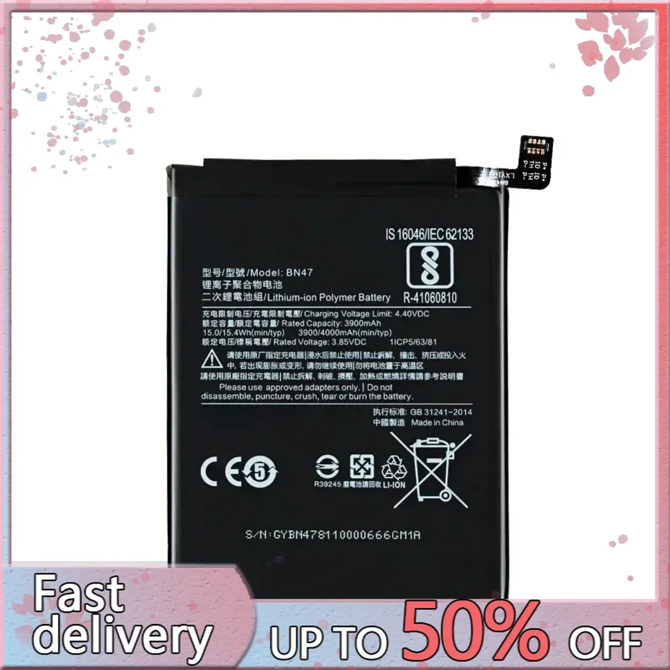 Battery for Xiaomi Note 7, 10, 10T Pro, Note3, Redmi Go 5, Mi 6X, A2, 2, 3, 5, 6, 8 Lite, CC9e, K30i Max, BN46, BN47, 48, 49, 5