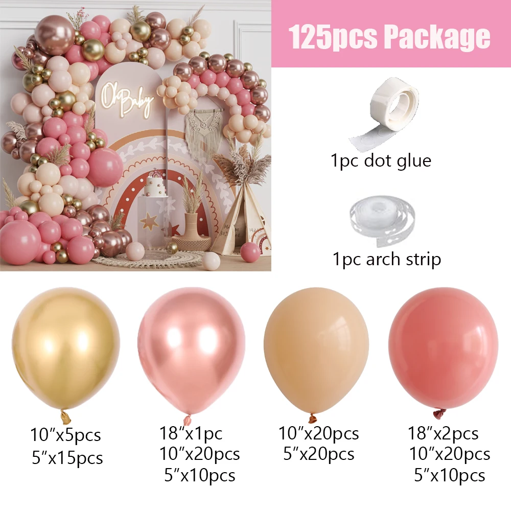 125/102pcs Dusty Pink Rose Gold Balloon Garland Arch Nude Blush Balloons Boho Baby Shower Bridal Wedding Birthday Party Decor