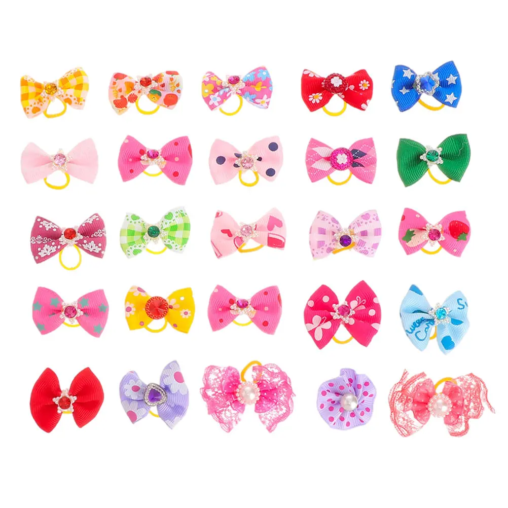

25pcs Pet Hair Ties Grooming Decorative Bows Ribbon Trim for Dogs Cats Festivals Occasions Puppy Accessories Elegant Design