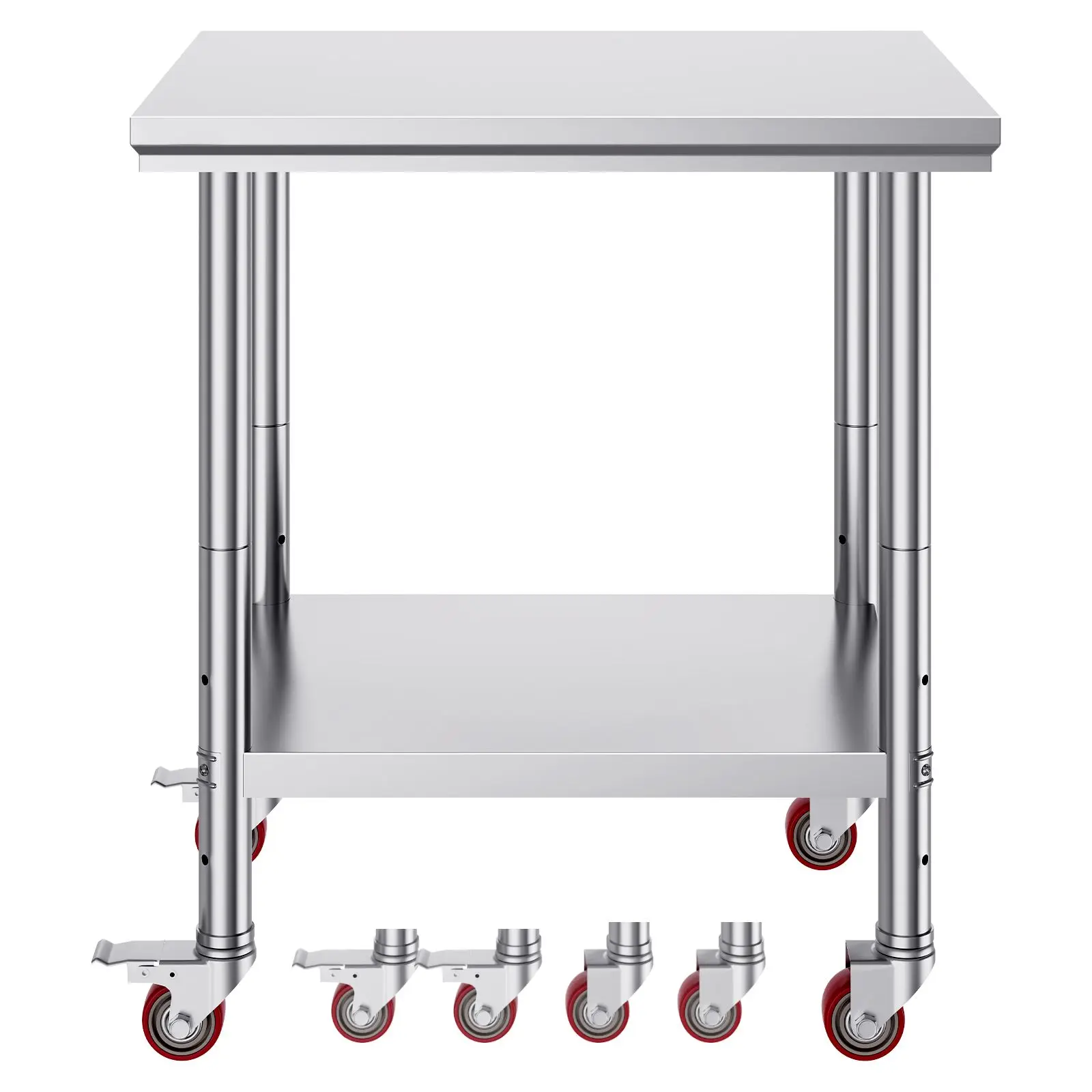 Table de travail en acier inoxydable 30 x 24 x 33 pouces, capacité de charge de 700 lb avec 4 roues, 3 niveaux de hauteur réglables, table de travail robuste pour la préparation des aliments pour cuisine commerciale, restaurant, argent