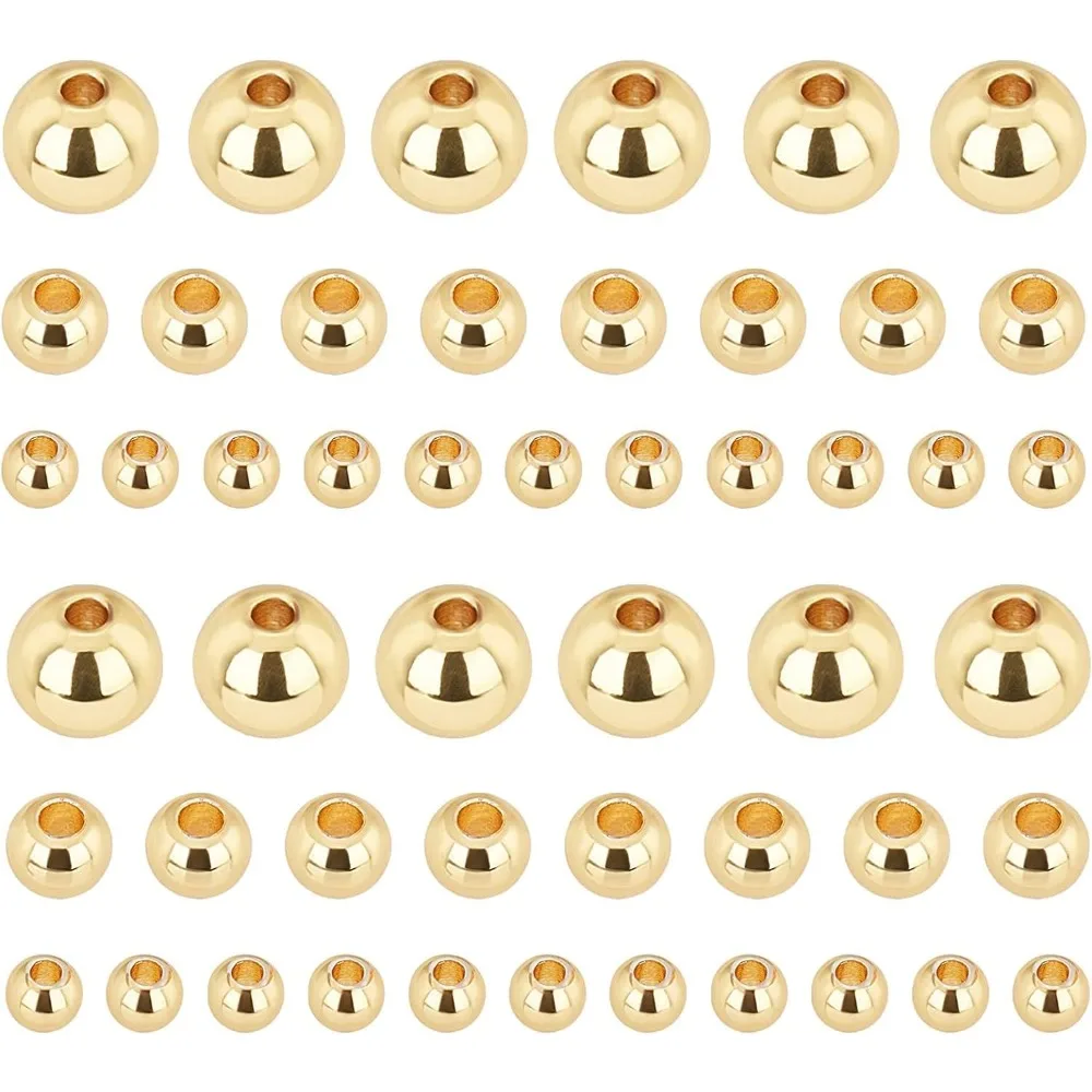 

180pcs 18K Gold Plated Beads 3mm 4mm 6mm Bracelet Bead Smooth Metal Spacer Beads Seamless Gold Ball Brass Tiny Bead for