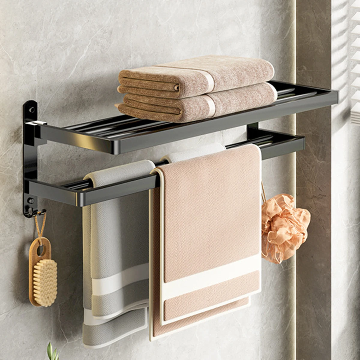 

Stainless Steel Folding Towel Rack, Bathroom Rack With Towel Bar, Toilet Storage Rack Bathroom Storage Rack