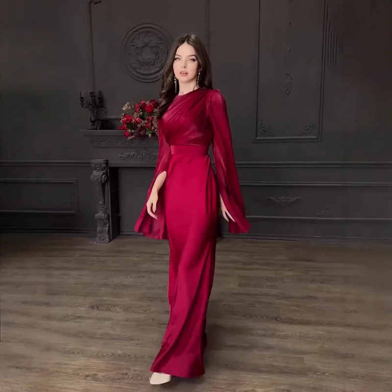 Robe longue en Satin pour femmes, Patchwork de fil de verre, manches larges, Slim, à la mode, élégante, nouvel an 2025