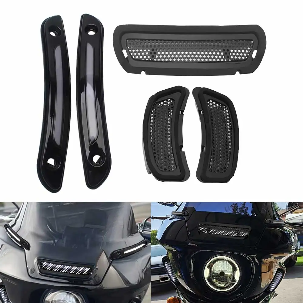 

Front headlight Vent Inserts fairing LED Trim Lights Fit For Harley Softail Low Rider ST FXLRST El Diablo FXRST 2022-2026 Black