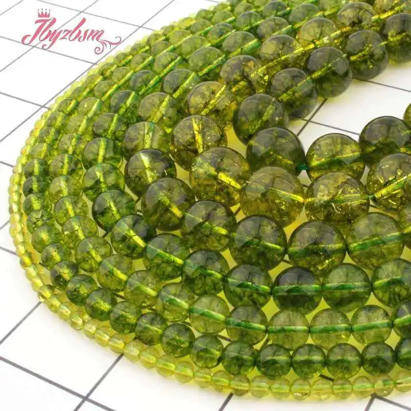 6/8/10/12mm Natural Green Peridot Smooth Round Stone Beads For Necklace Bracelets Jewerly Making 15 Inches DIY Loose Beads