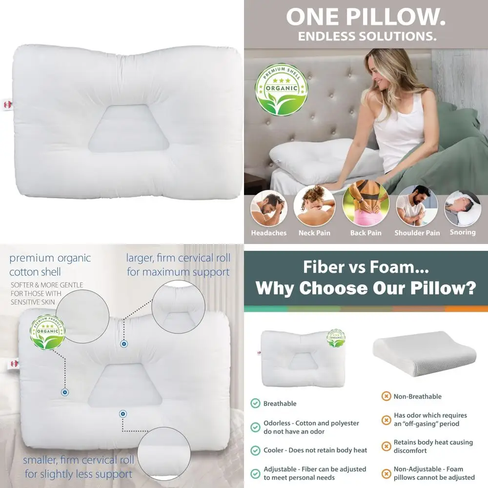 

Подушка для поддержки шеи с натуральным тройным сердечником — органический хлопок, полный размер, высокая жесткость для облегчения боли в шее