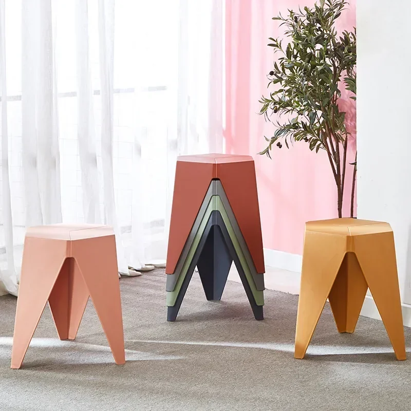 Modern Creative Household Simple Dining Stool Thickened Stackable Dressing Stool Light Luxury Fashion Plastic stool chair silla view 2