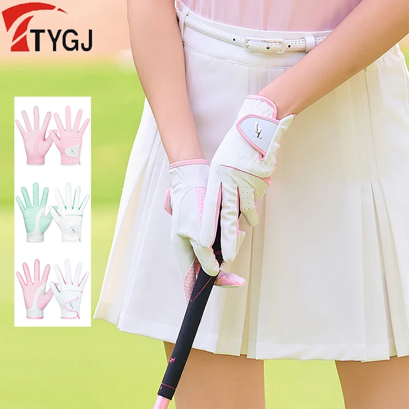 

TTYGJ 1 Pair New Golf Sports Women's Gloves Quality PU Leather Golf Gloves Palm Non-slip Silicone Particles Mittens Fashion Wear