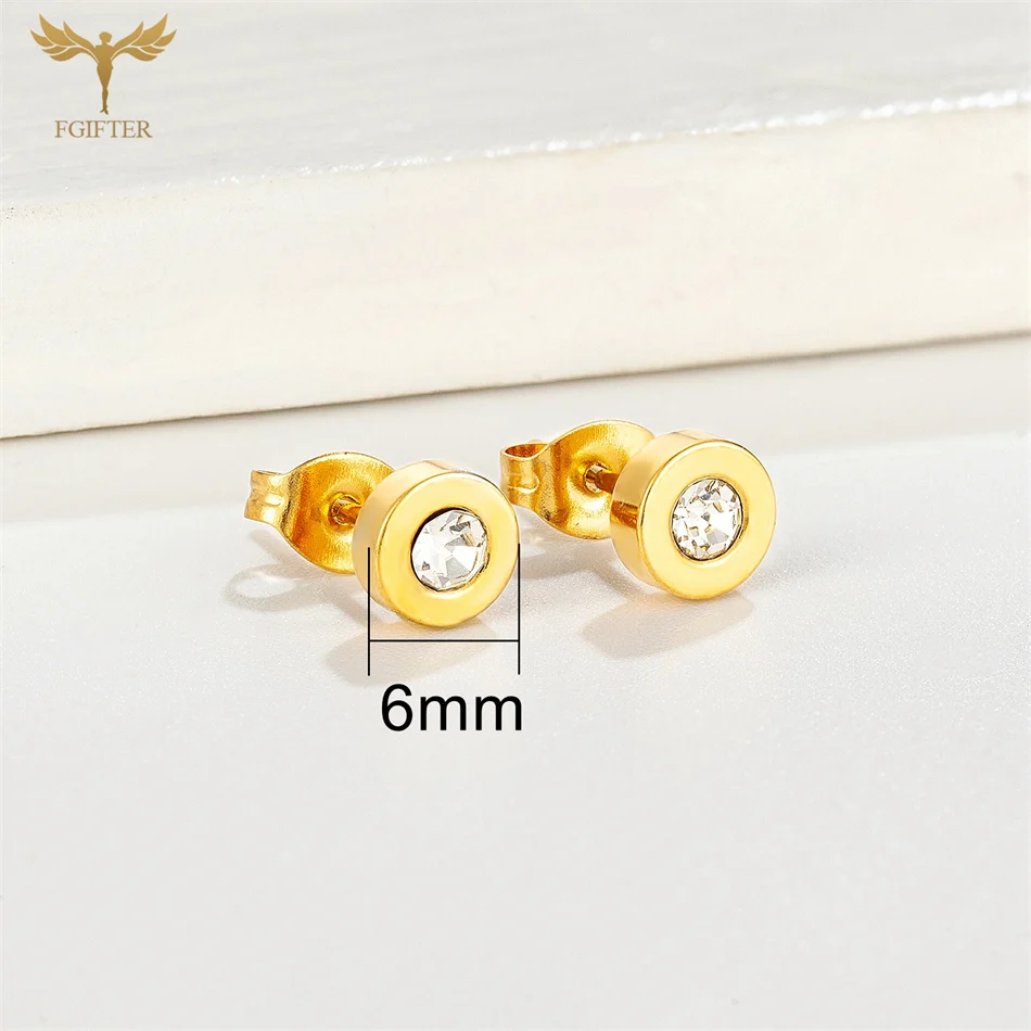 12 Pairs Lot Wholesale Minimalist Crystal Stud Earrings For Women Men Girls Gold Color Stainless Steel Ear Piercing Jewelry Set